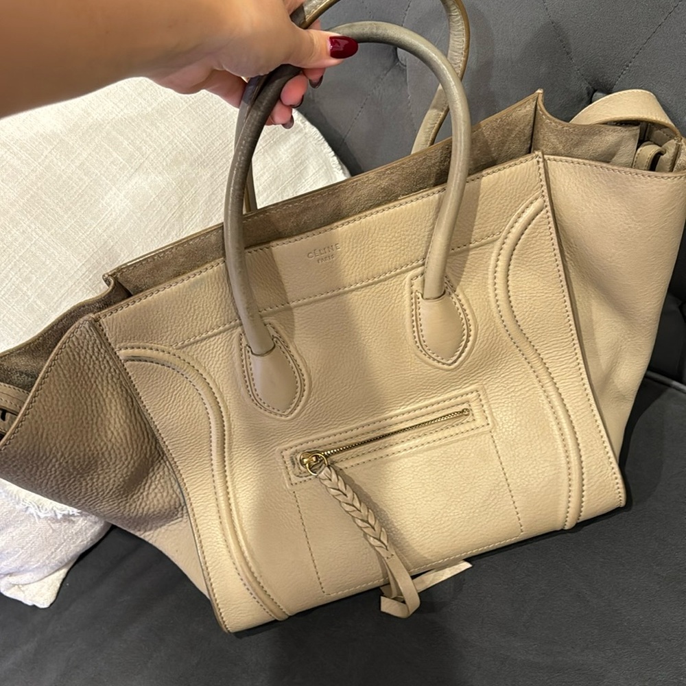 Celine phantom bag in beige tan color